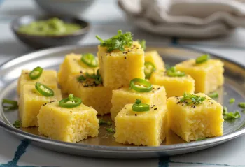 Khaman Rava Dhokla servert med frisk koriander