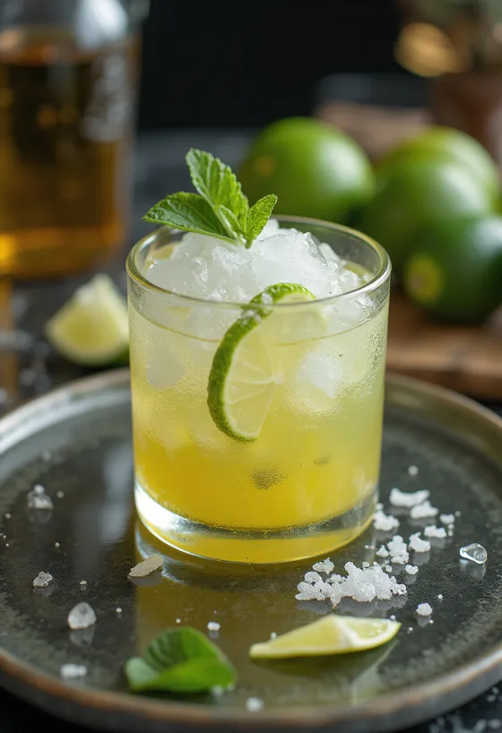 Caipirinha-cocktail med limebåter og knust is