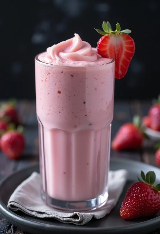 Jordbærmilkshake servert i glass