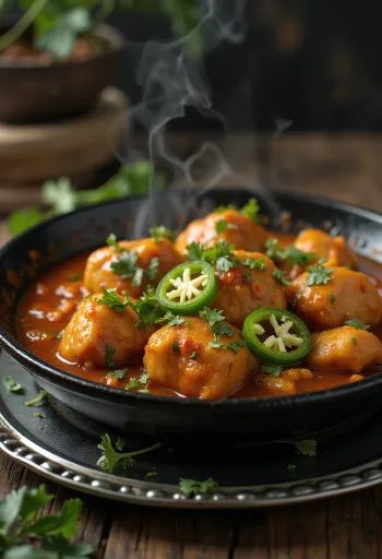 Karahi kylling, rik på krydder og yoghurt, servert med frisk koriander