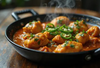 Karahi kylling, rik på krydder og yoghurt, servert med frisk koriander