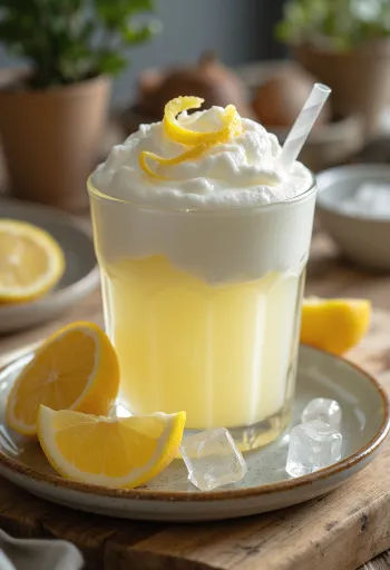 Ayran med sitronsaft, servert i glass, frisk og kjølende.