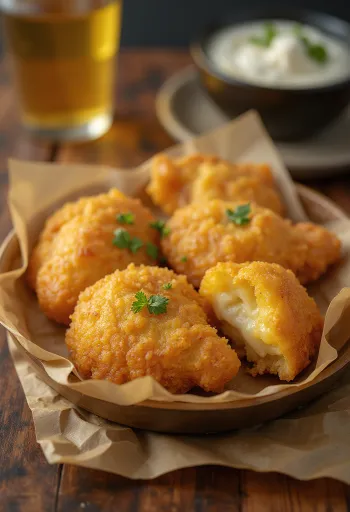 Coxinha med Catupiry gyllenbrune biter, med sprø utside, ost- og kyllingfyll