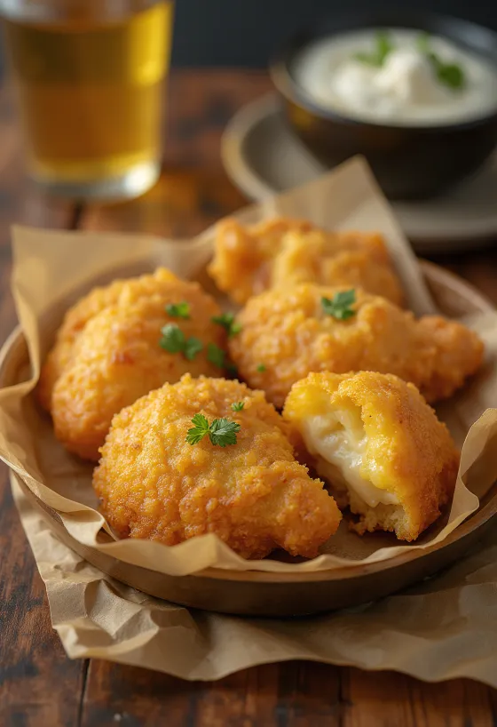 Coxinha med Catupiry gyllenbrune biter, med sprø utside, ost- og kyllingfyll