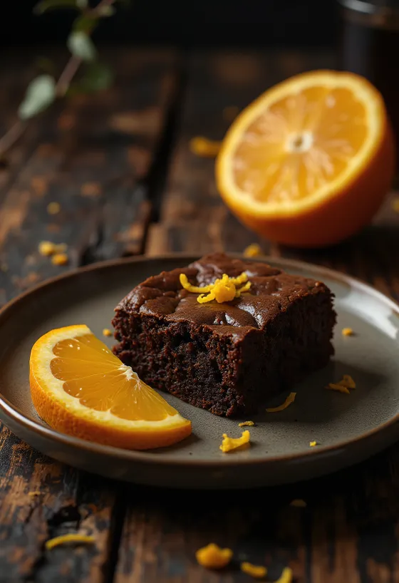 Appelsinbrownie servert