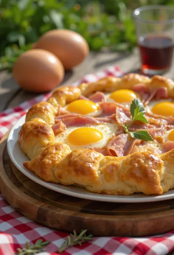 Salt crostata med skinke ost og basilikum servert