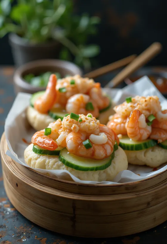 Bao bun med scampi servert fersk