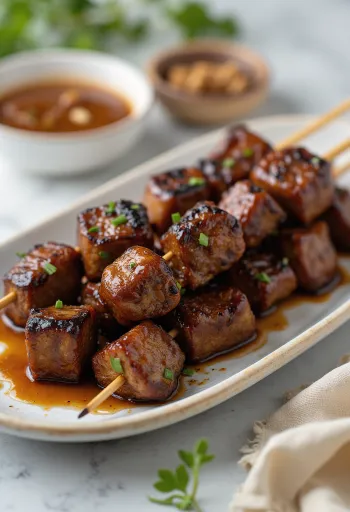 Okse Satay, grillet oksekjøtt i peanøttmarinade