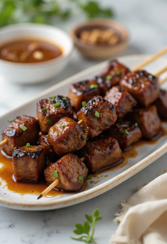 Okse Satay, grillet oksekjøtt i peanøttmarinade