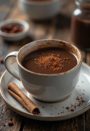 Varm sjokolade med chili, pyntet med krem og revet sjokolade
