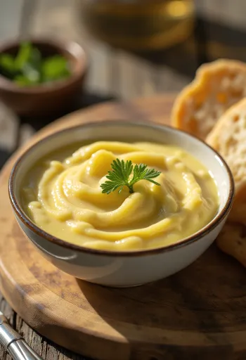 Aioli hvitløkssaus servert med ferskt brød