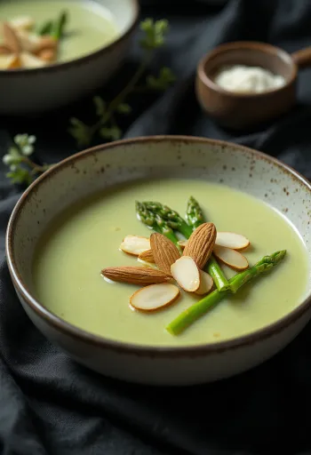 Aspargessuppe med mandelmelk servert
