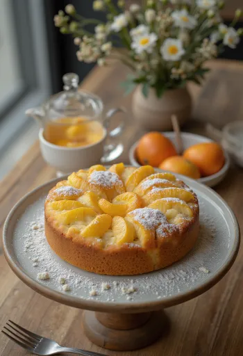 Eple- og appelsinkake servert