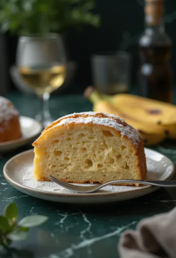 Banankake i gyllenbrun farge, skåret i skiver