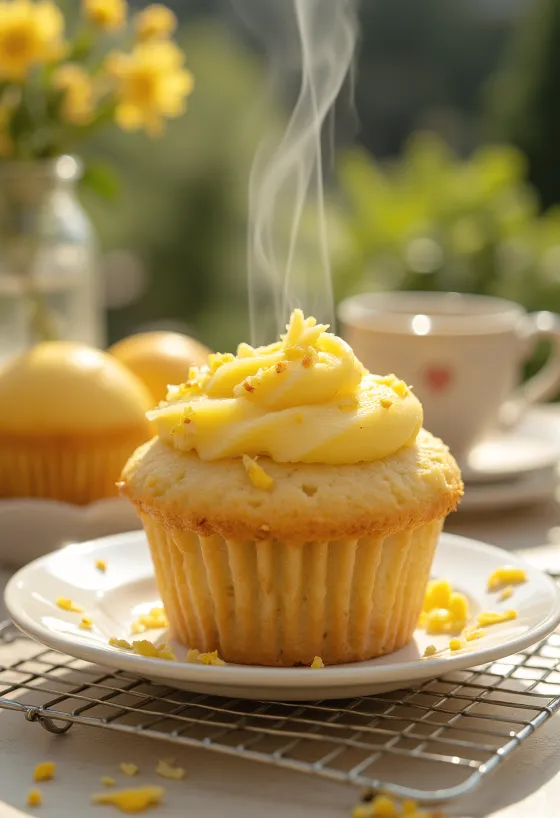 Sitron-cupcake servert