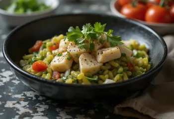 Callaloo med saltfisk, pyntet med frisk koriander