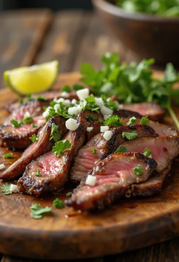 Carne asada servert med tortilla og salat