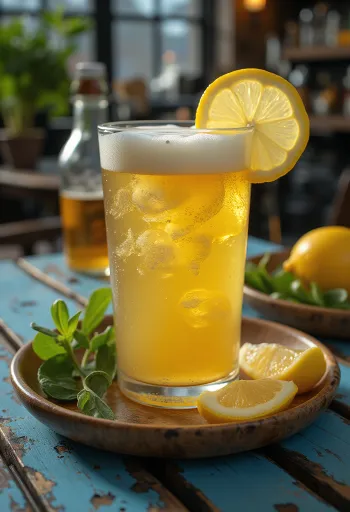 Radler servert med sitronskive og is