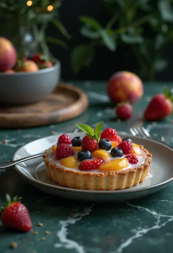Frisk fruktkake stykker pyntet med frukt