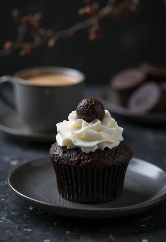 Trøffel- og kaffe-cupcakes servert