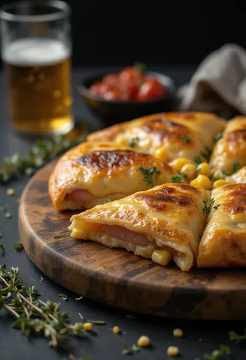 Calzone med skinke og mais stekt gyllenbrun