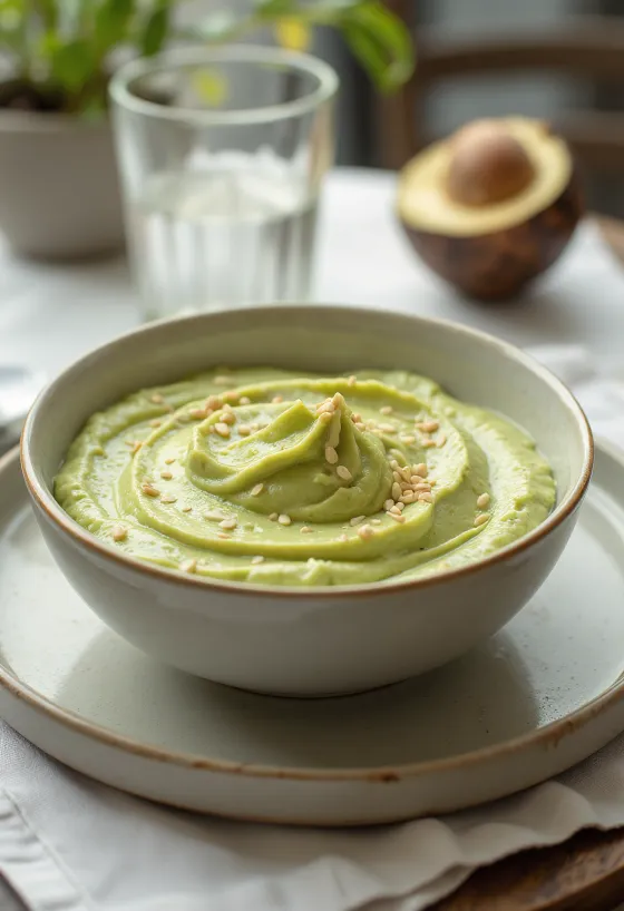 Avokadosaus med sesam servert