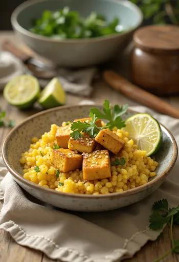 Hvitløksquinoa med karri-lime tofu