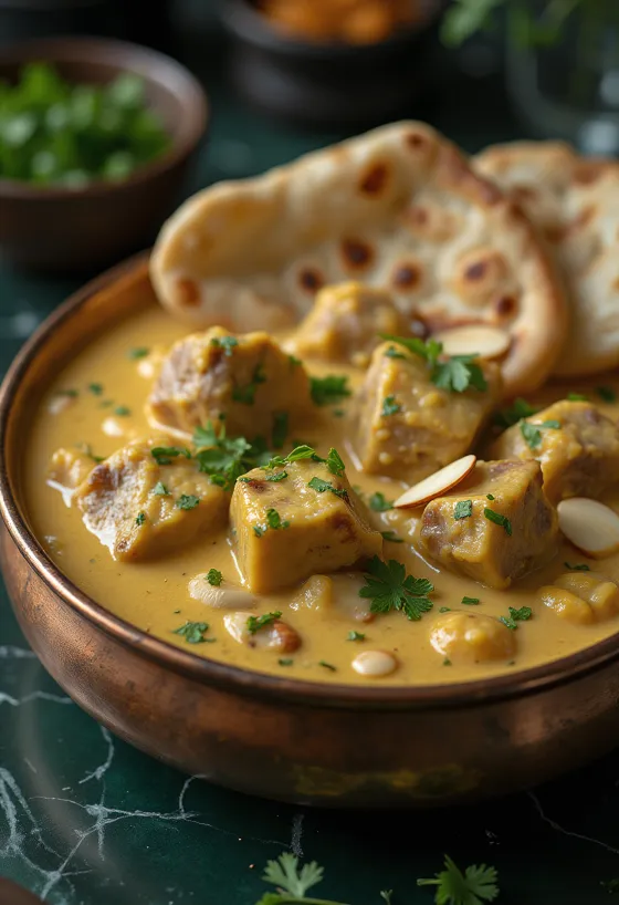 Korma med lammekjøtt servert
