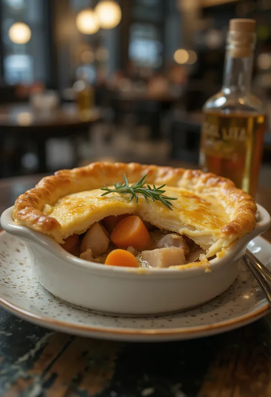 Rabbit pie with root vegetables servert med frisk salat.