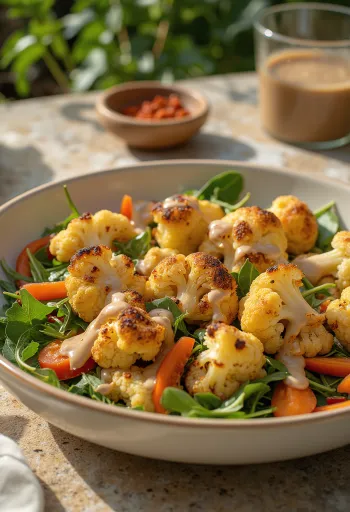Salat med ovnsbakt blomkål og tahinidressing