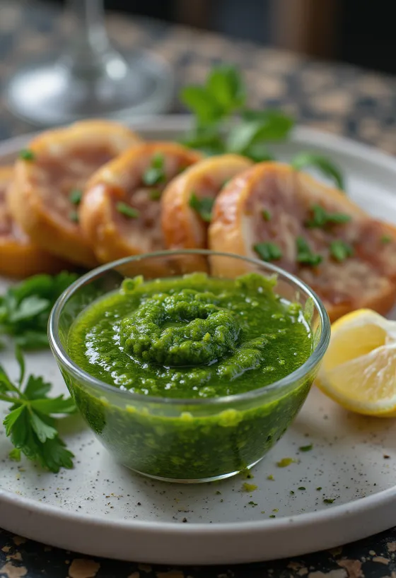 Chimichurri-saus servert med grillet kjøtt