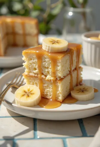Banan- og karamellkake servert