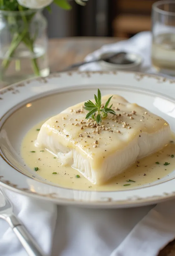 Lutefisk med fløtesaus, servert med frisk persille