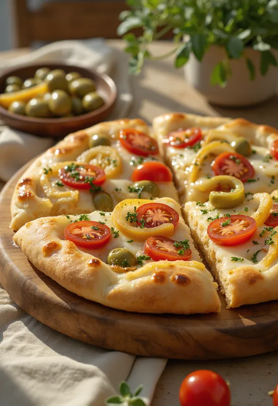 Focaccia med middelhavsgrønnsaker servert