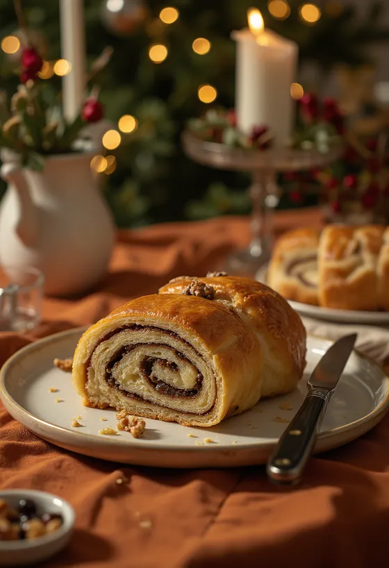 Nystekte skiver av bejgli med valnøtter