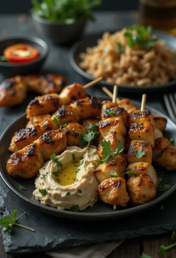 Glutenfrie Kebabvariasjoner med grillet kjøtt, hummus og yoghurtsaus