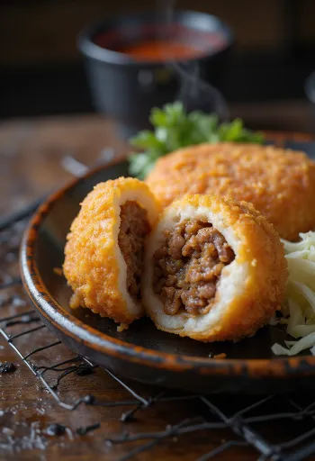 Katsu Menchi, sprø panert kjøttkake med tonkatsusaus