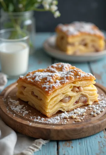 Plăcintă med valnøtter servert, gyllenbrun deig og rikt valnøttfyll