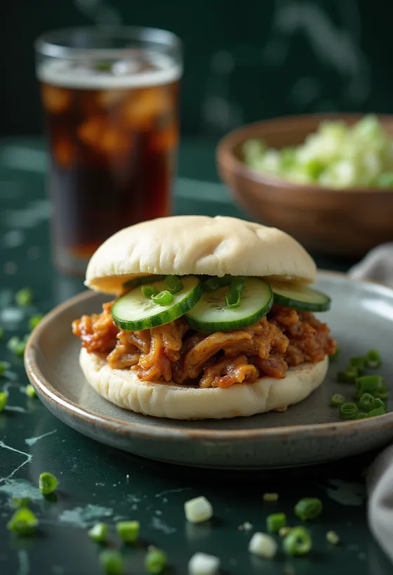 Bao buns med BBQ-svinekjøtt servert