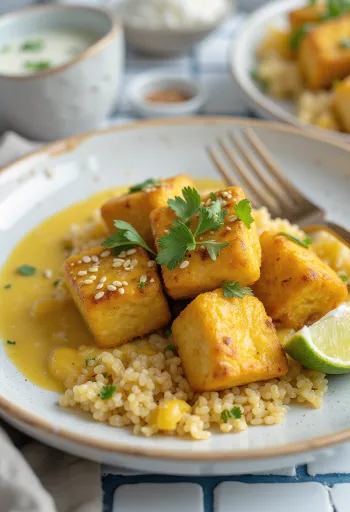 Hvitløkstofu med quinoacurry