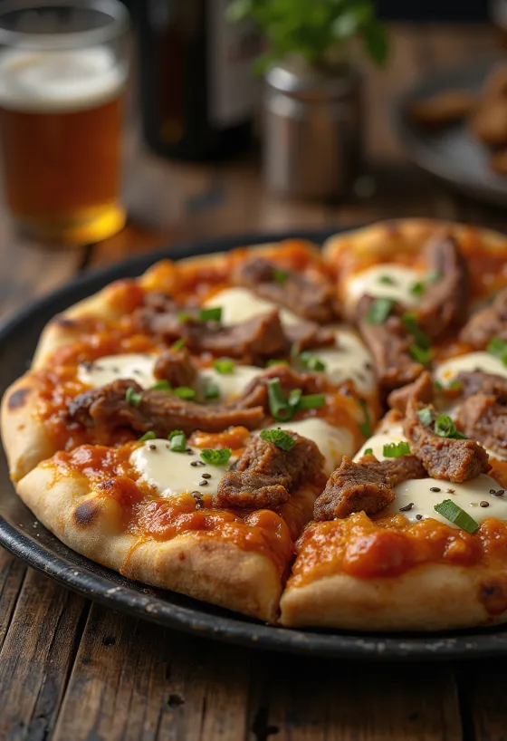 Koreansk Bulgogi-pizza med storfekjøtt og gochujang-saus