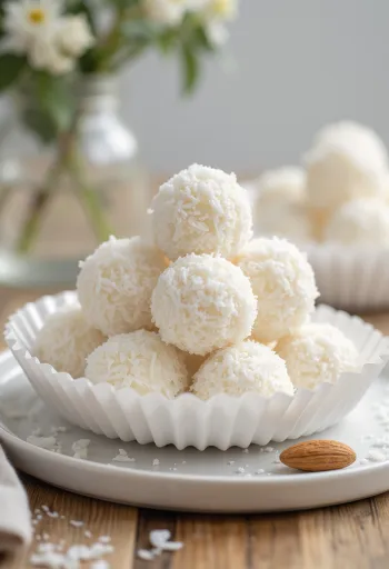 Hjemmelaget Raffaello-kuler rullet i kokosmasse