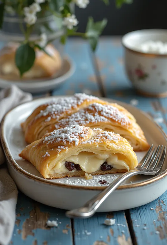 Gyllenbrun strudel med kesam, drysset med melis