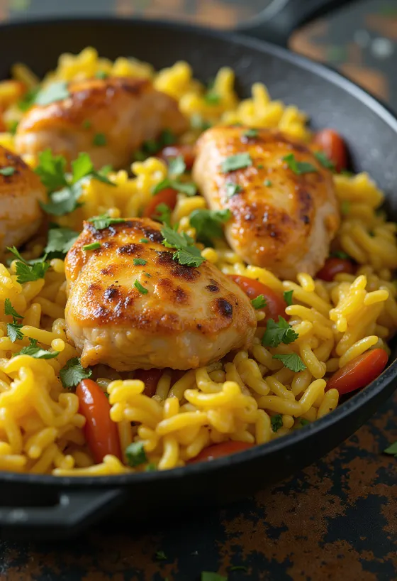 Arroz con Pollo, krydret ris med kylling servert med koriander