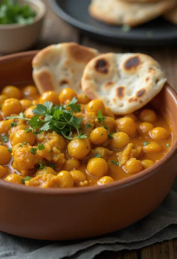 Krydret kikertcurry servert med ris og koriander