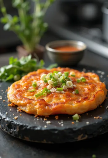 Kimchi jeon, koreansk kimchipannekake stekt gyllenbrun og sprø