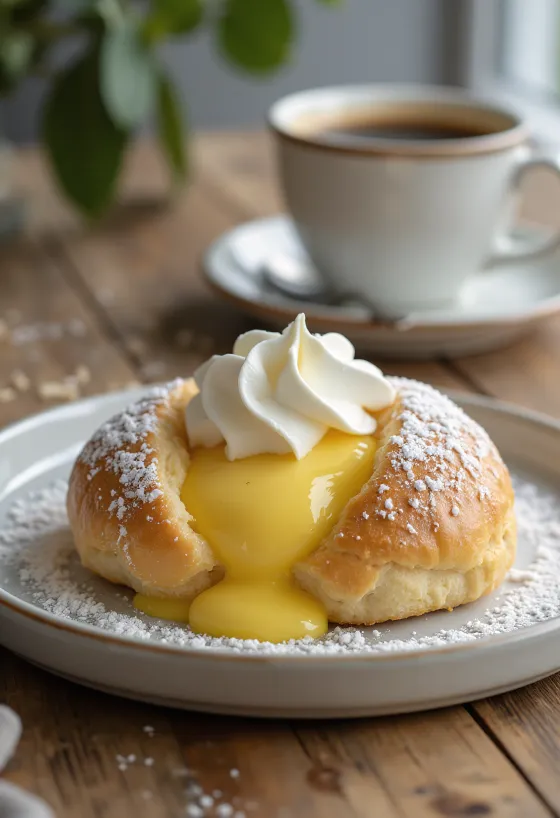 Semla servert med vaniljekrem
