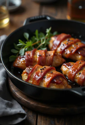 BBQ-bacon-surret kyllingbryst servert saftig