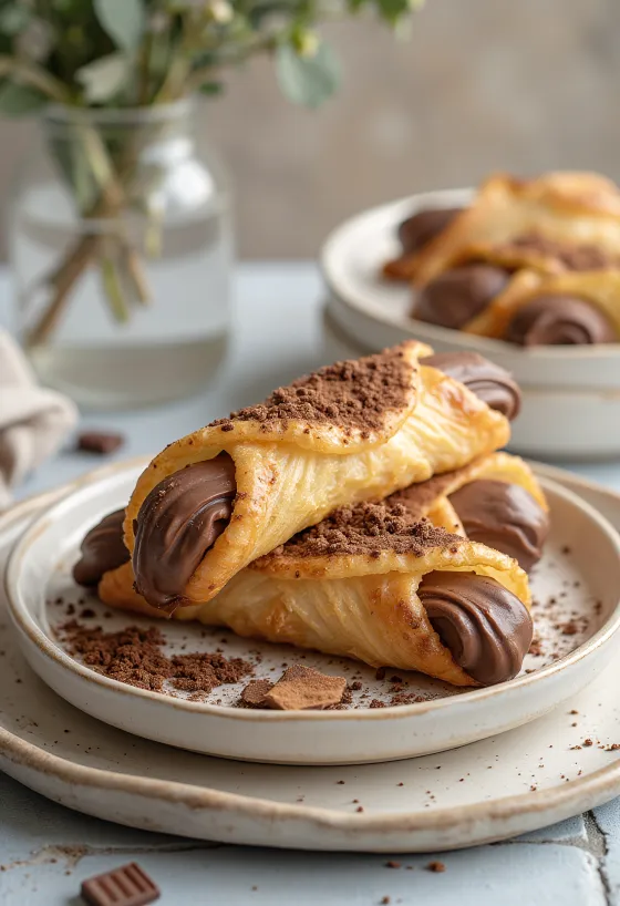 Cannoli-dessert med sjokolade og kanel servert