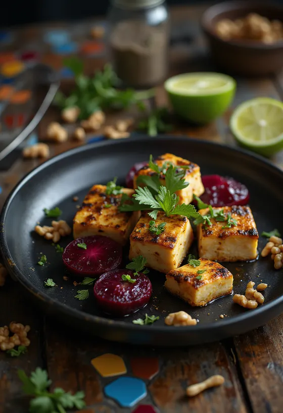 Krydret tofu med lime og rødbetesalat